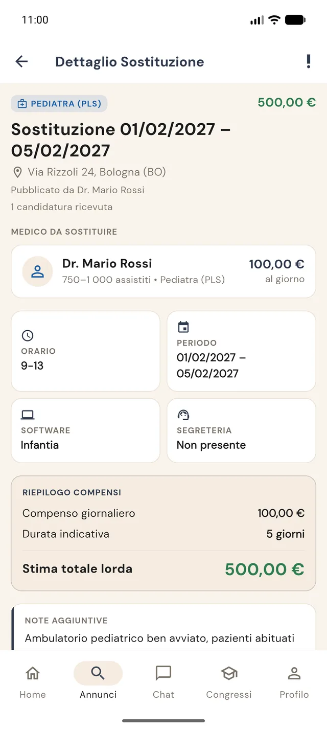 Il dettaglio di una sostituzione: periodo, orario, software e riepilogo compensi