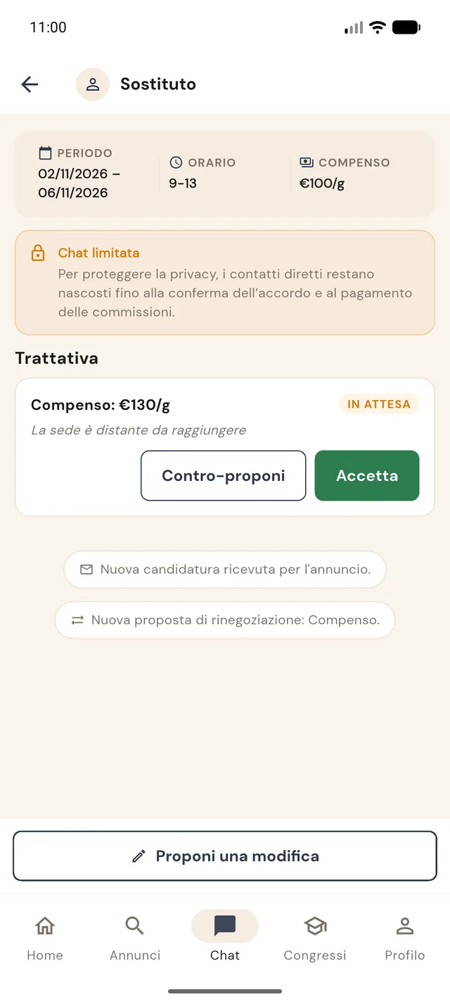 La trattativa anonima nell'app: proposta di compenso con Contro-proponi e Accetta