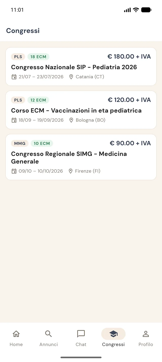 Congressi e corsi ECM con crediti e prezzi