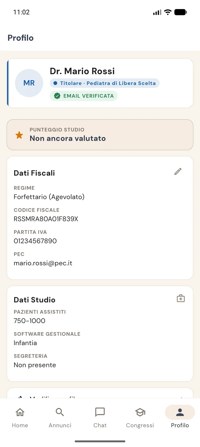 Il profilo professionale con dati fiscali e dati studio
